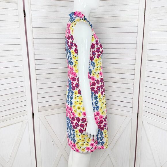 Talbots Petite Floral Eyelet Ruffle Trim Neck Sleeveless Dress White Multi 2P - Picture 4 of 15